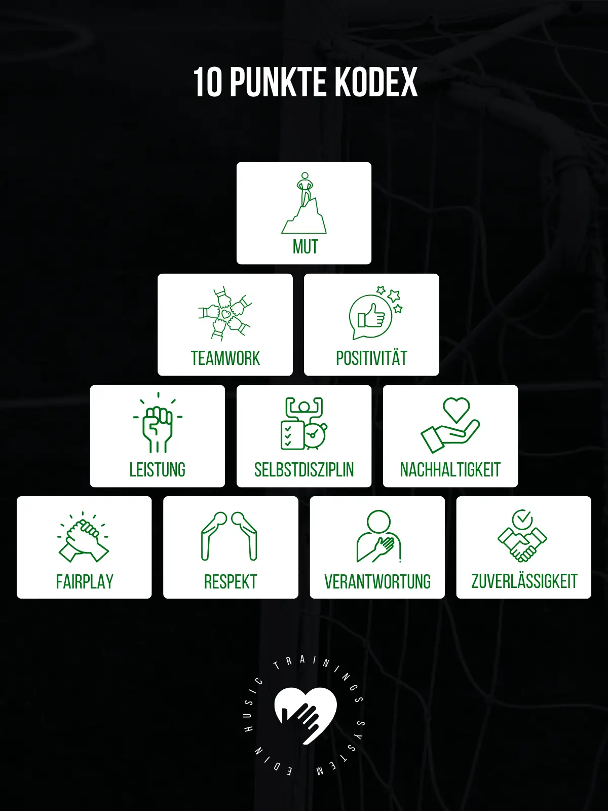 Die 10 Werte des Trainingskodex von Edin Husic – Disziplin, Fairplay und Teamgeist als Grundlage für erfolgreiche Spielerentwicklung.